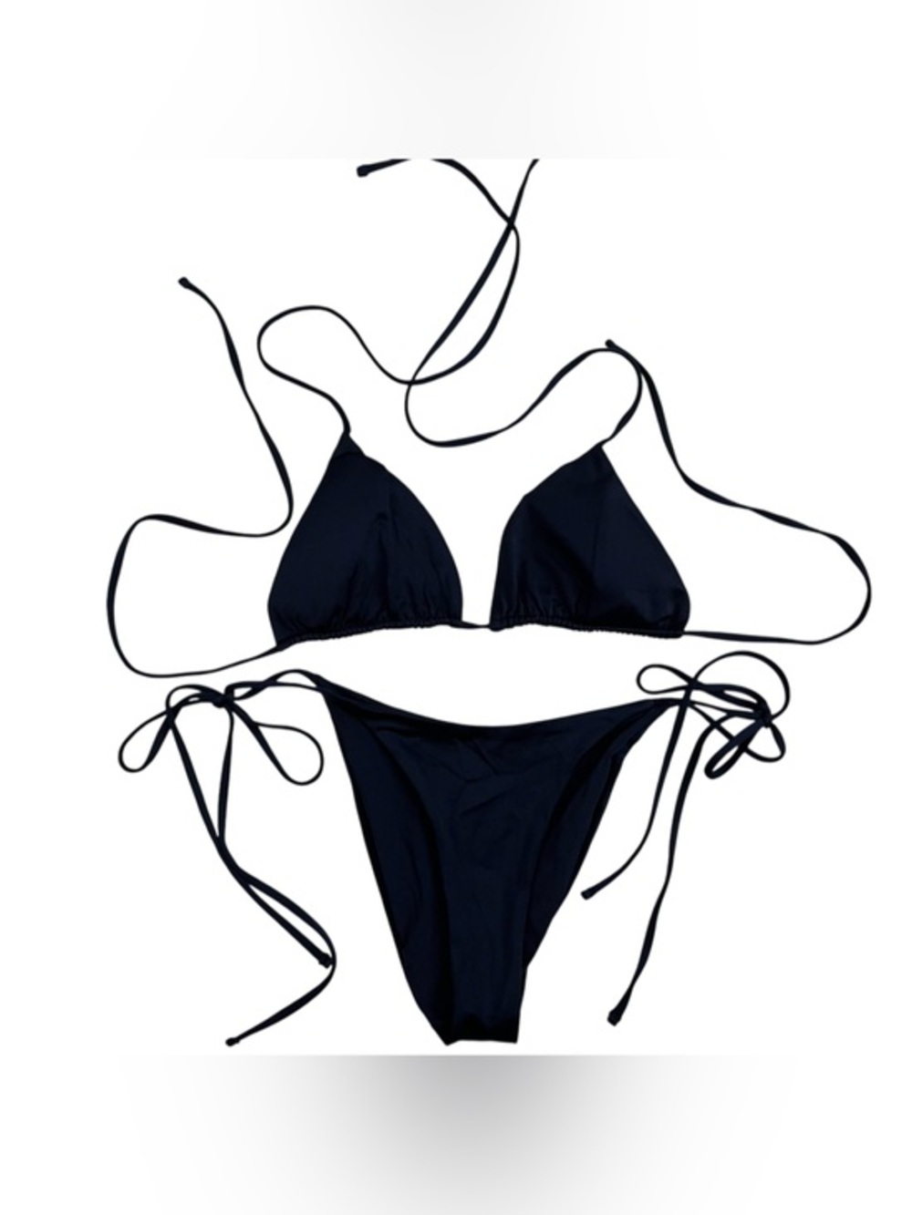 ONEONE Adjustable shiny navy blue Triangle Tie-Side Bikini Set
